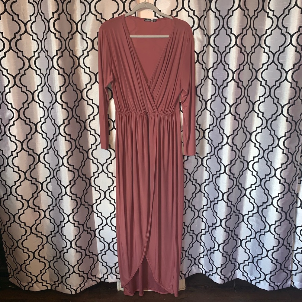Boohoo Plus Slinky Faux Wrap Dress